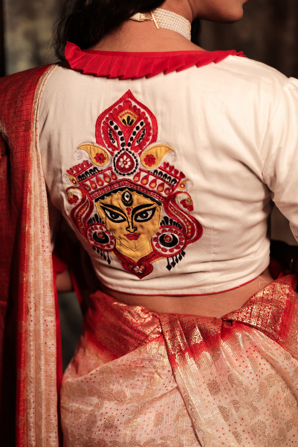 Dugga Mukoot - White Durga Embroidered Blouse