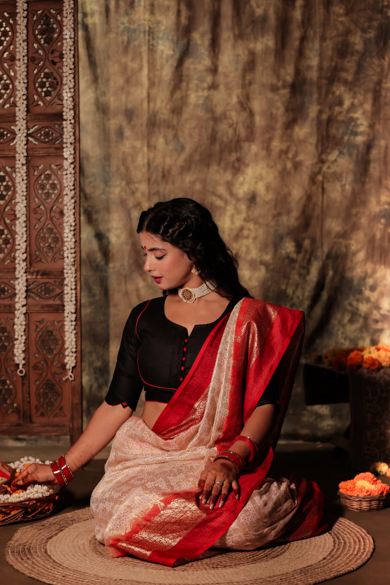 Oshur Badh - Black Durga Handpainted Blouse