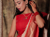 Utkorshini - Red Embroidered Sleeveless Cotton Blouse