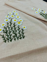 Fresh White Daisies Hand Embroidered Cream Blouse Piece