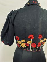 Black Floral Embroidery Collared Blouse  - thesaffronsaga