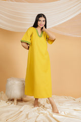 Yellow Embroidered Short Night Dress