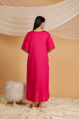 Fuchsia Pink Embroidered Short Night Dress