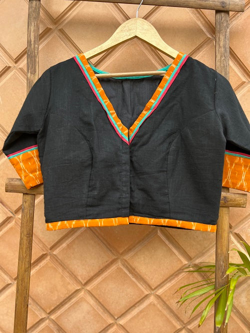 Black Orange  Ikkat Embroidered Blouse  - thesaffronsaga