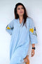 Ice Blue Embroidered Shirt Style Comfort Dress