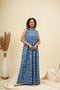 Ocean Blue Sleeveless Block Printed Nighty Dress