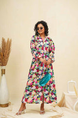Multicoloured Floral Kaftan Style Shirt Dress