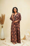 Brown Floral Block Printed Kaftan Nighty Dress