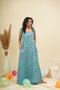 Soft Blue Sleeveless Block Printed Nighty Dress