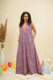 Purple Peach Sleeveless Block Printed Nighty Dress