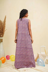 Purple Peach Sleeveless Block Printed Nighty Dress