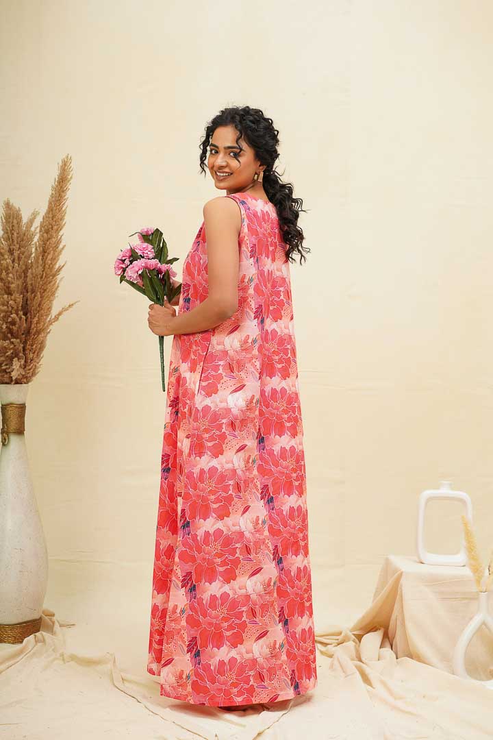 Coral Pink Sleeveless Comfort Dress