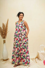 Multicoloured Floral Sleeveless Comfort Dress