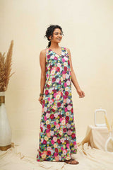 Multicoloured Floral Sleeveless Comfort Dress