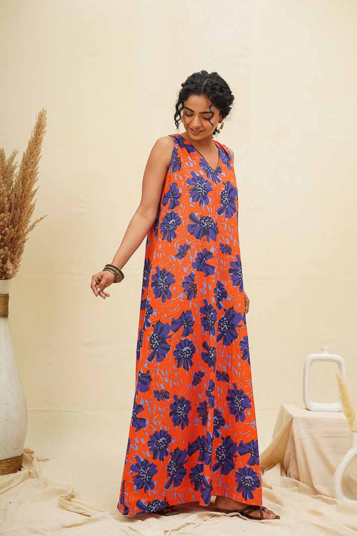 Orange Purple Sleeveless Comfort Dress