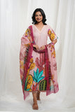 Nude Pink Cotton Tropical Print Kurta Set
