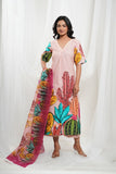 Nude Pink Cotton Tropical Print Kurta Set