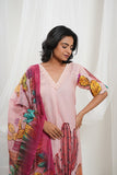 Nude Pink Cotton Tropical Print Kurta Set