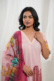 Nude Pink Cotton Tropical Print Kurta Set