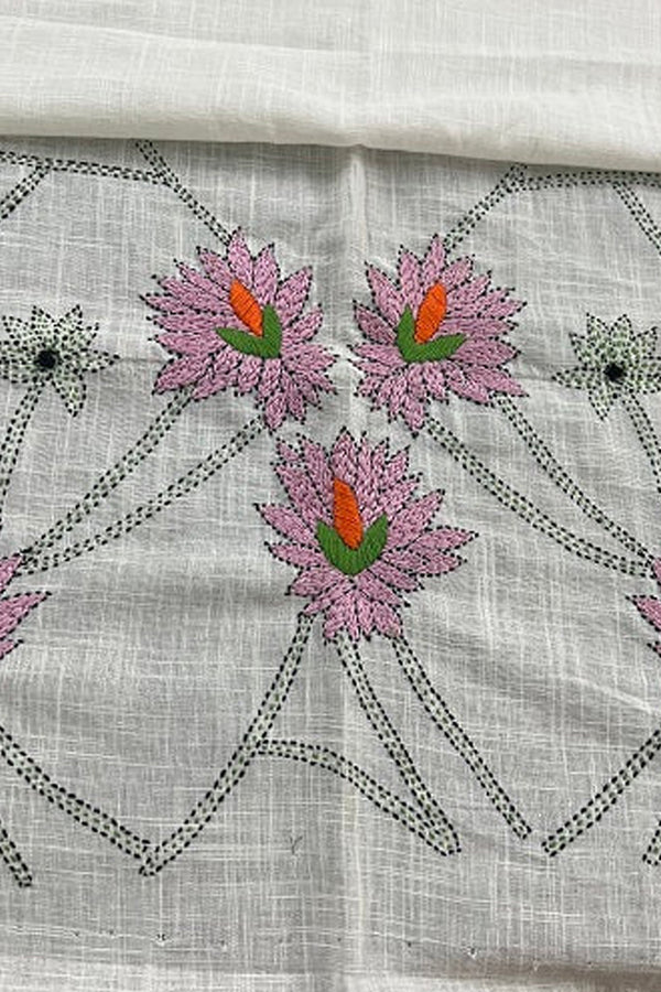Lilac Lotus Kantha Embroidery Blouse Material