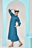 Peacock Blue Embroidered Cotton Midi Dress