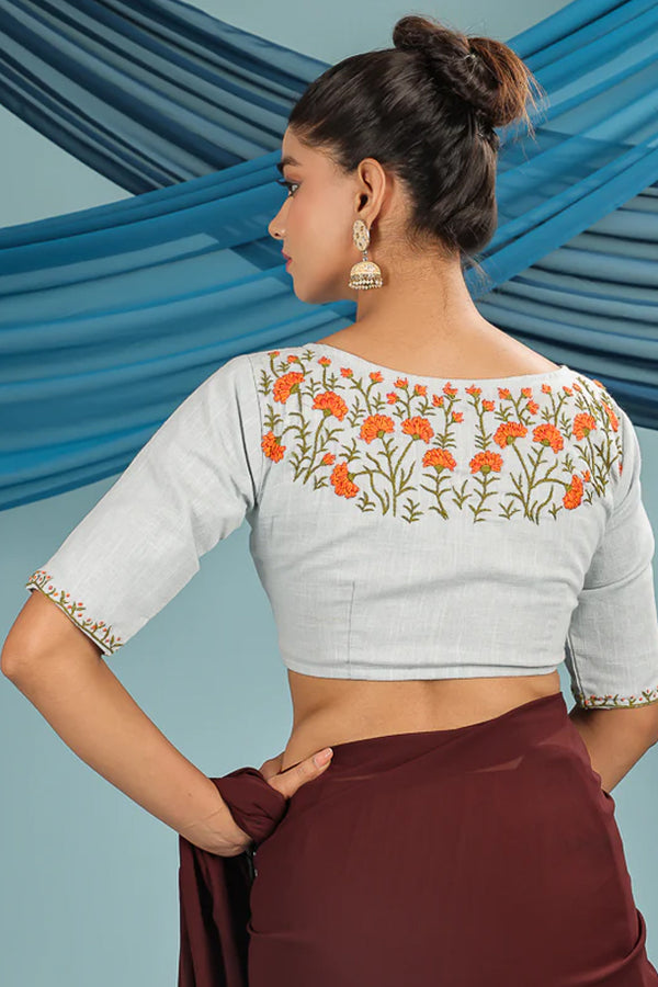 Powder Blue Hand Embroidered Blouse