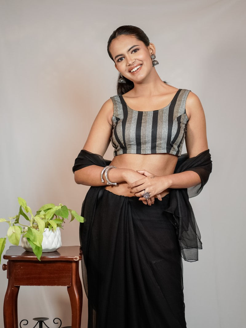 BROWN SLEEVELESS STRIPED CROP TOP BLOUSE