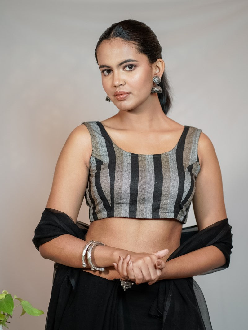 BROWN SLEEVELESS STRIPED CROP TOP BLOUSE