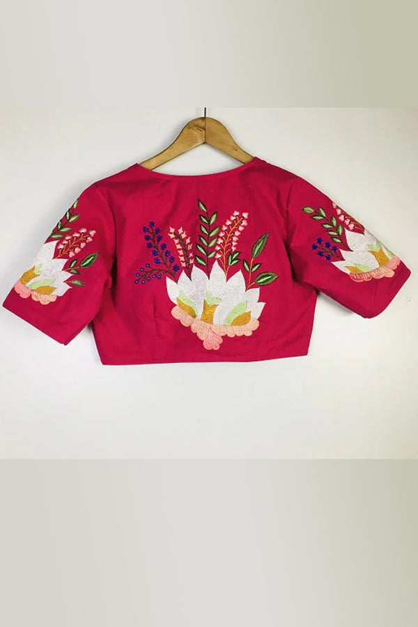 Rani Pink Foral Embroidery Cotton Blouse