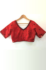 Red Embroidered Cotton Blouse