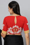 Red Golden Paa Dugga Alpona Embroidery Blouse