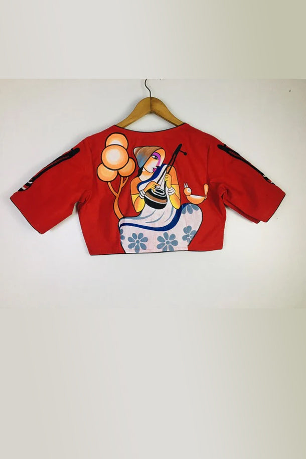 Red Handpainted Cotton Blouse