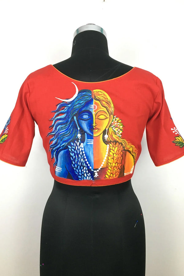 Red Hand Painted Cotton Blouse