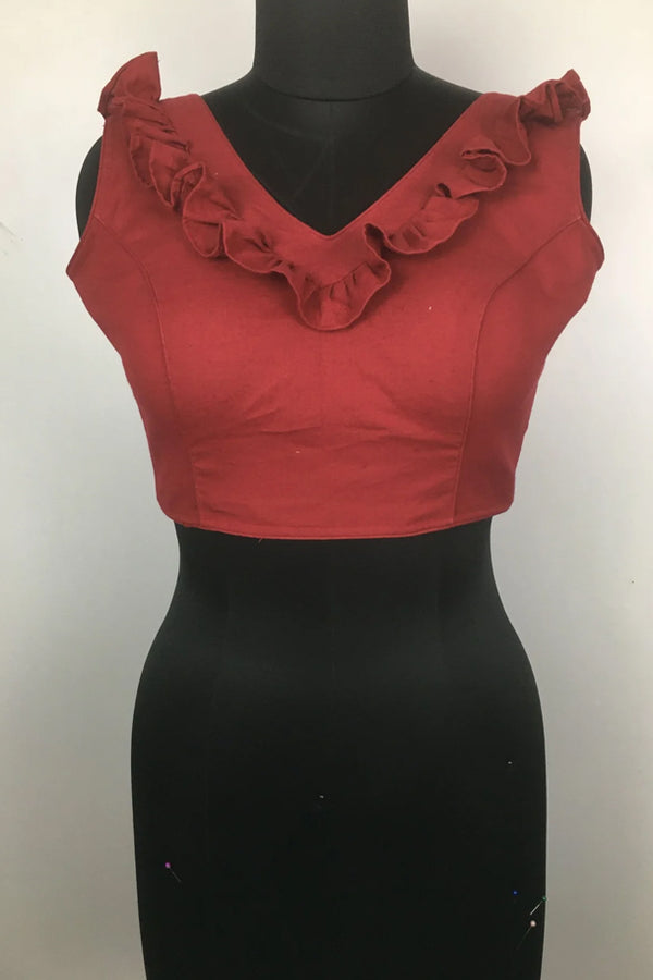 Red Sleeveless Cotton Blouse