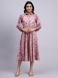 Meher Blush Floral Modal Satin Shirt Dress