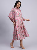 Meher Blush Floral Modal Satin Shirt Dress