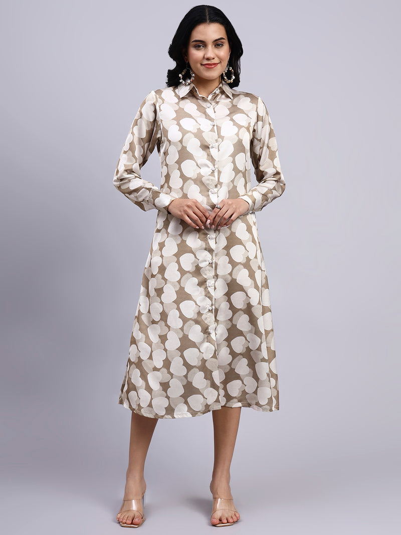 Aira Sand Heart Modal Satin Shirt Dress