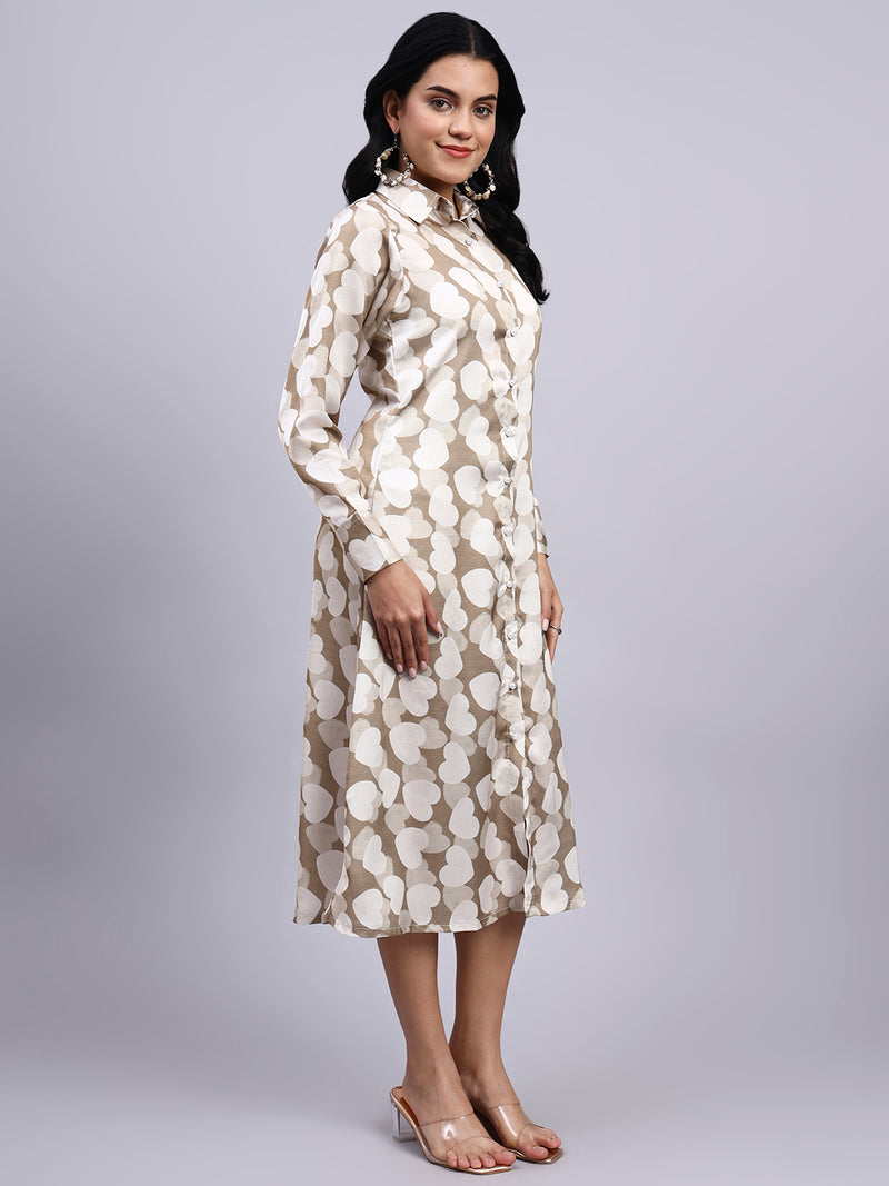 Aira Sand Heart Modal Satin Shirt Dress