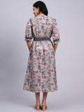 Saanjh Blush Garden Smocked Midi Dress