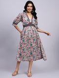 Saanjh Blush Garden Smocked Midi Dress