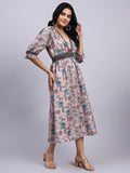 Saanjh Blush Garden Smocked Midi Dress