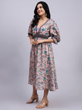 Saanjh Blush Garden Smocked Midi Dress