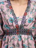 Saanjh Blush Garden Smocked Midi Dress