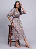 Saanjh Blush Garden Smocked Midi Dress
