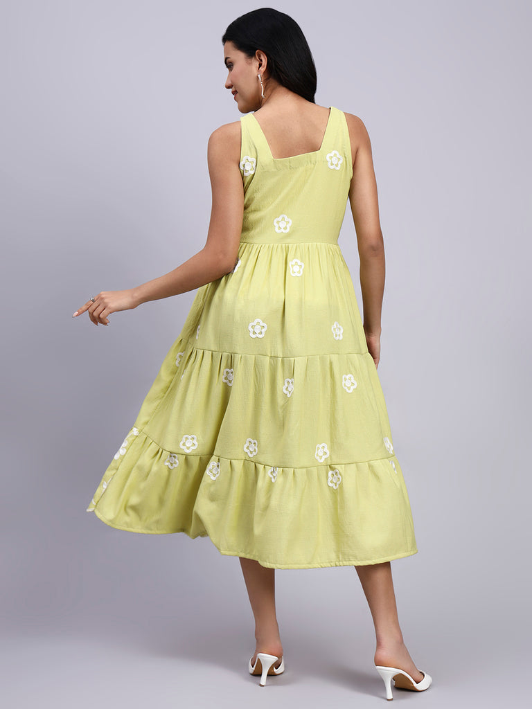 knee length dresses for ladies Zaria Lime Blossom Tiered Midi Dress – thesaffronsaga
