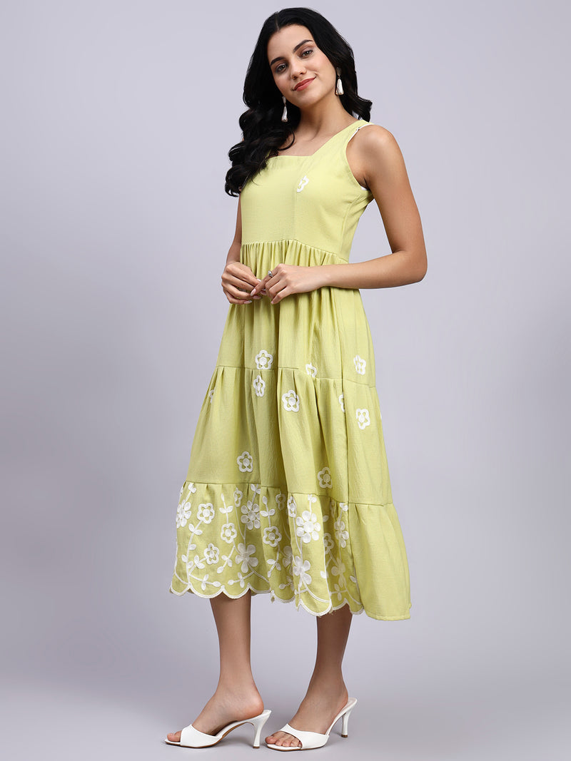 Zaria Lime Blossom Tiered Midi Dress