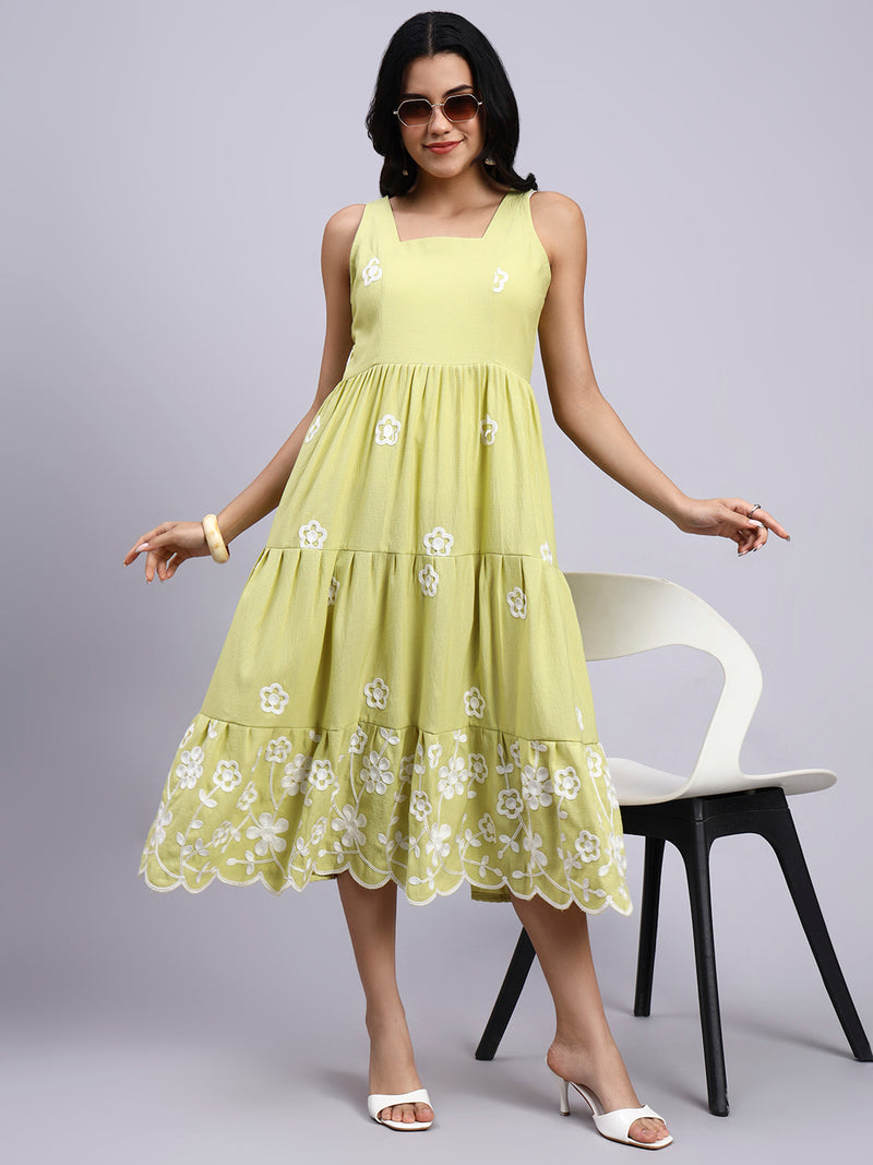 Zaria Lime Blossom Tiered Midi Dress