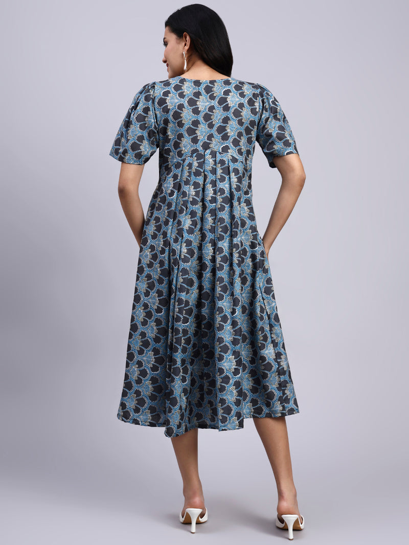 Myra Indigo Trellis Twist Midi Dress
