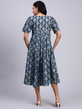 Myra Indigo Trellis Twist Midi Dress