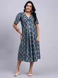 Myra Indigo Trellis Twist Midi Dress